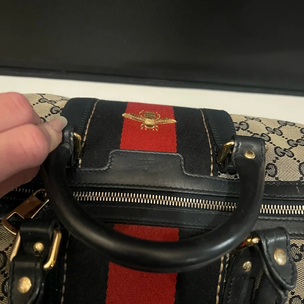 Gucci Beige GG Canvas Satchel with Red and Navy Web and Gold Bee - Picture 10 of 10